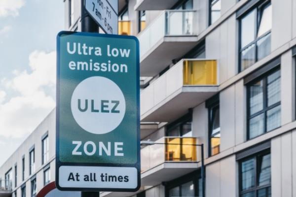 Ultra Low Emission Zone (ULEZ) sign on a street in London