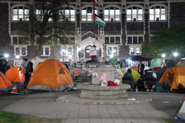 An anti-Israel encampment on the campus of City College on April 25, 2024.