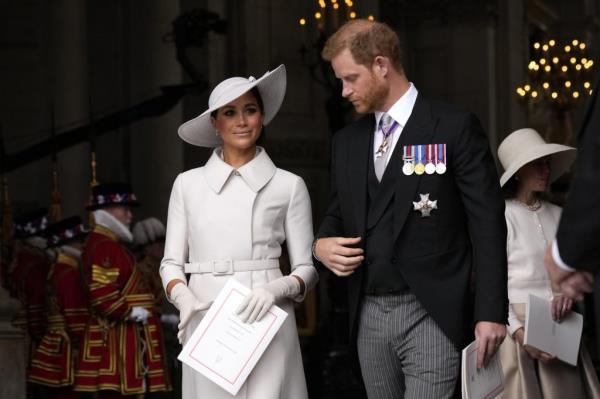 Prince Harry and Meghan Markle, Duke and Duchess of Sussex, leaving St Paul's Cathedral after a service celebrating Queen Elizabeth II's Platinum Jubilee