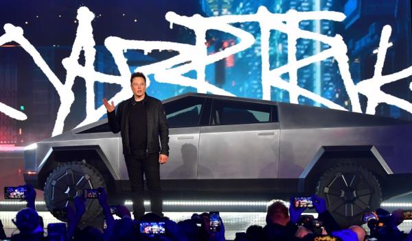 CEO Elon Musk unveils the Cybertruck in 2019.