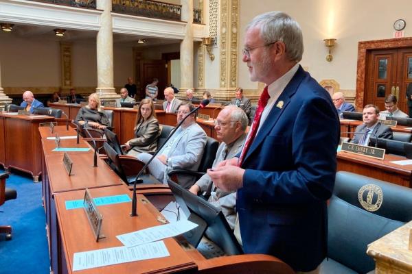 Sen. Johnnie Turner, front, gives a speech.