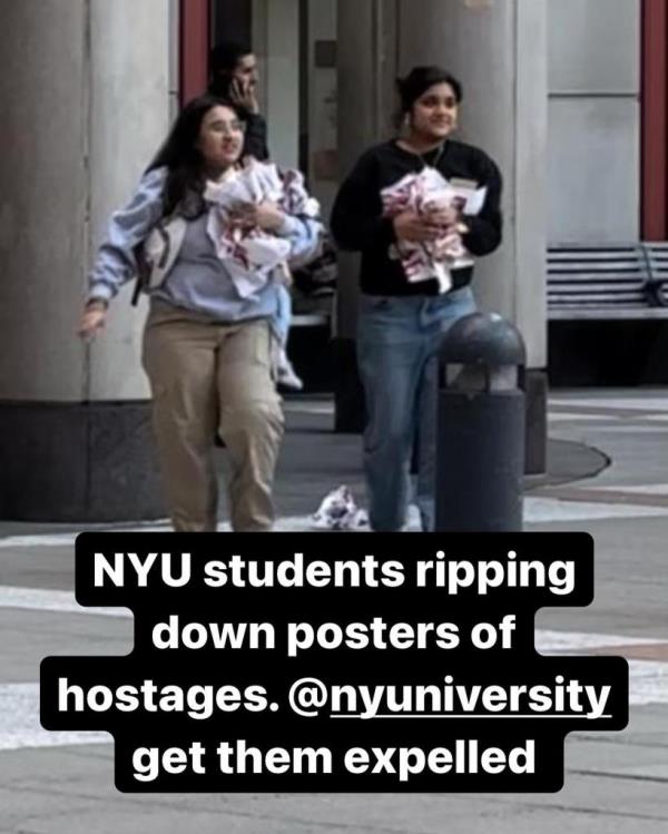 NYU students caught on video taking down posters of kidnapped Israelis