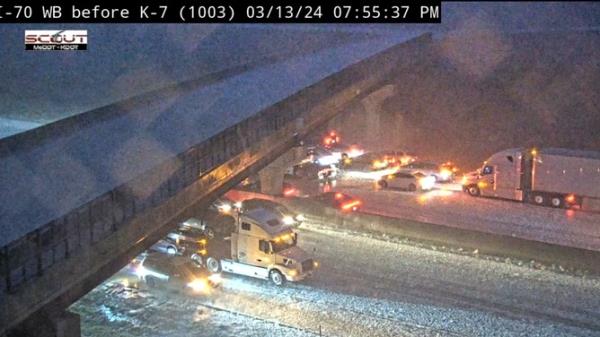 Traffic was halted on Interstate 70 in western Missouri due to the massive hail storm. 