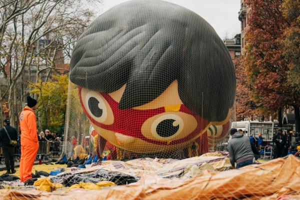 Red Titan balloon displays the day before the Macy's Thanksgiving Day Parade in New York City, U.S., November 22, 2023