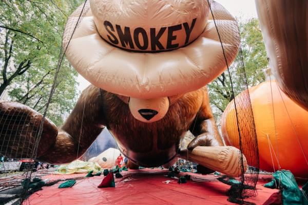 Smokey Bear balloon displays the day before the Macy's Thanksgiving Day Parade in New York City, U.S., November 22, 2023