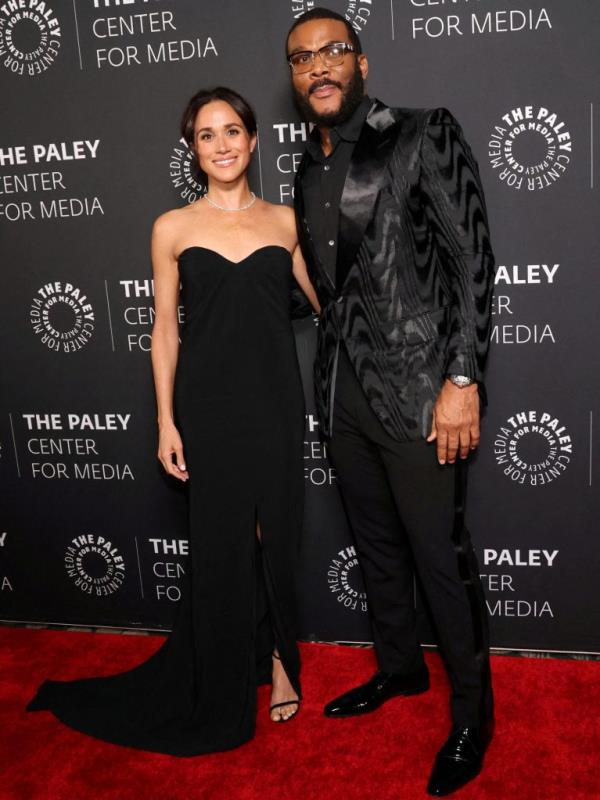 Meghan, Duchess of Sussex and Tyler Perry at The Paley Ho<em></em>nors Gala in Beverly Hills, California