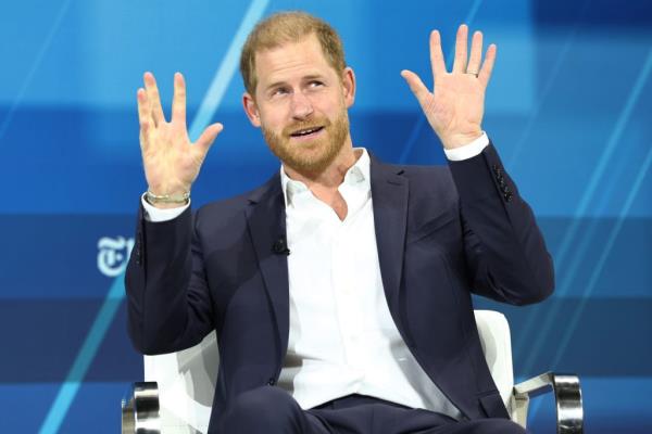 Prince Harry, Duke of Sussex, speaking at the New York Times annual DealBook summit in New York City