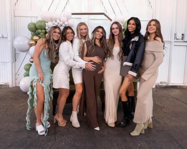 A group of Mormon mom influencers posing for a photo during Season 1 of 'The Secret Lives of Mormon Wives'