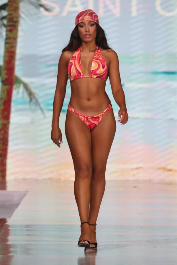 A model walking the runway for Kadan Swimwear/GlueGlue at Miami Swim Week event held at SLS South Beach, Florida