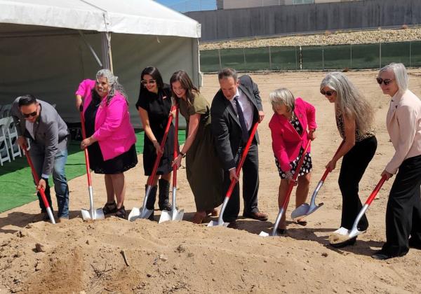 New Mexico Governor Michelle Lujan Grisham breaking ground with state and local officials at the site of the future Las Cruces Center for Reproductive Health