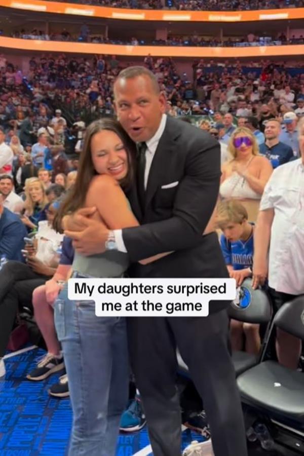 Alex Rodriguez's 19-year-old daughter Natasha surprised him at Sunday's Timberwolves' playoff game against the Mavericks.