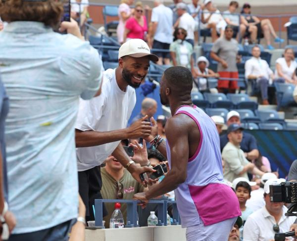 Frances Tiafoe [20] (USA) reacts during his match against Alexander Shevchenko on Arthur Ashe Stadium during day 3 of the US Open the Wednesday, August 28, 2024 at USTA Billie Jean King Natio<em></em>nal Tennis Center in Flushing, NY.