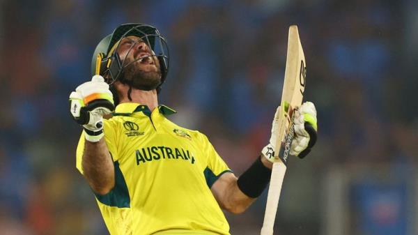 Australia's Glenn Maxwell celebrates the win