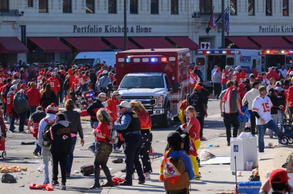 Police clear the area following a shooting at the Kansas City Chiefs parade last week.