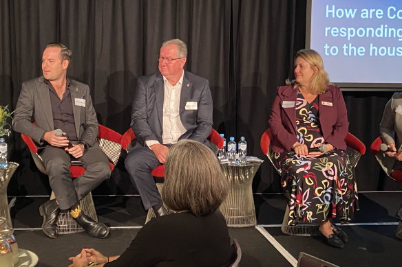 Mayors Jon Raven (Logan), Peter Flannery (Moreton Bay) and Teresa Harding (Ipswich) said their councils were providing 13,000 of the 18,000 new lots approved every year.