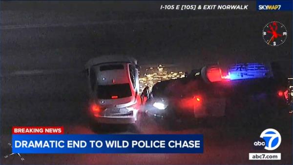 The cruiser nudges the back of a fleeing car. 