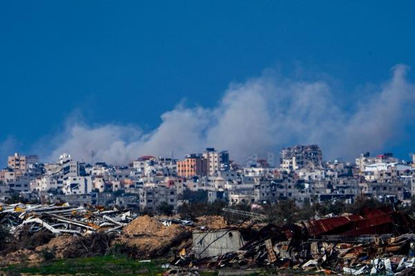 Smoke rising from bombing in Gaza Strip on Feb. 4, 2024. 