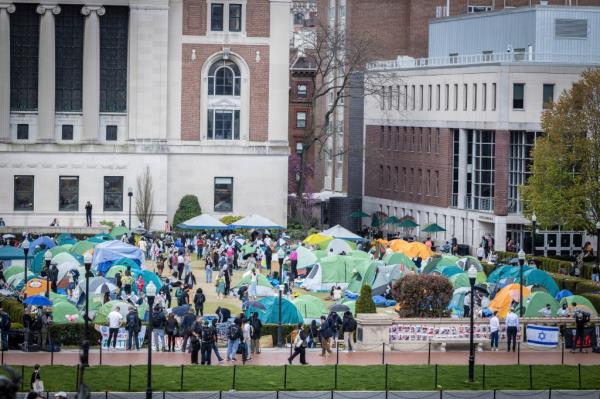 Tents erected at the pro-Palestinian demo<em></em>nstration encampment at Columbia University in New York, on Wednesday, April 24, 2024. 