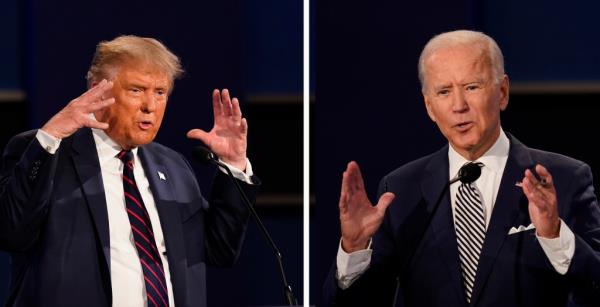 President Do<em></em>nald Trump, left, and former Vice President Joe Biden during the first presidential debate on Sept. 29, 2020, in Cleveland, Ohio.