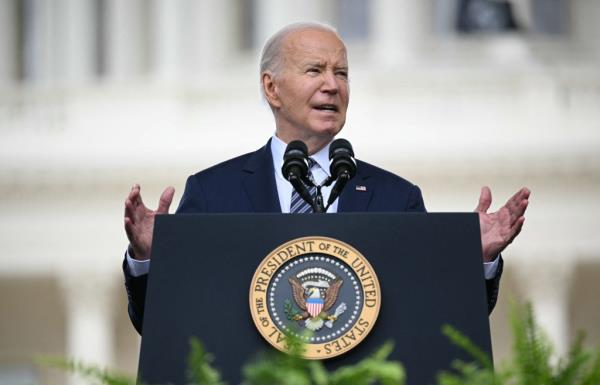 US President Joe Biden speaks at the Natio<em></em>nal Peace Officers' Memorial Service outside the US Capitol in Washington, DC, May 15, 2024. 