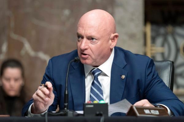 Sen. Mark Kelly, D-Ariz., speaks during a hearing of the Senate Armed Services Committee to on Capitol Hill, in Washington on March 24, 2022