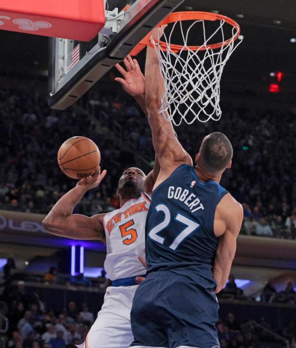 Precious Achiuwa oes up for a shot during his Knicks debut on Monday.