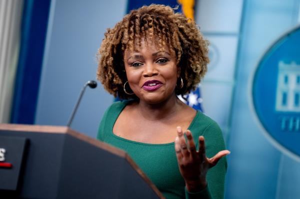 White House press secretary Karine Jean-Pierre speaks during a news conference.