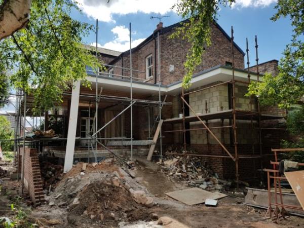 The kitchen during the extension