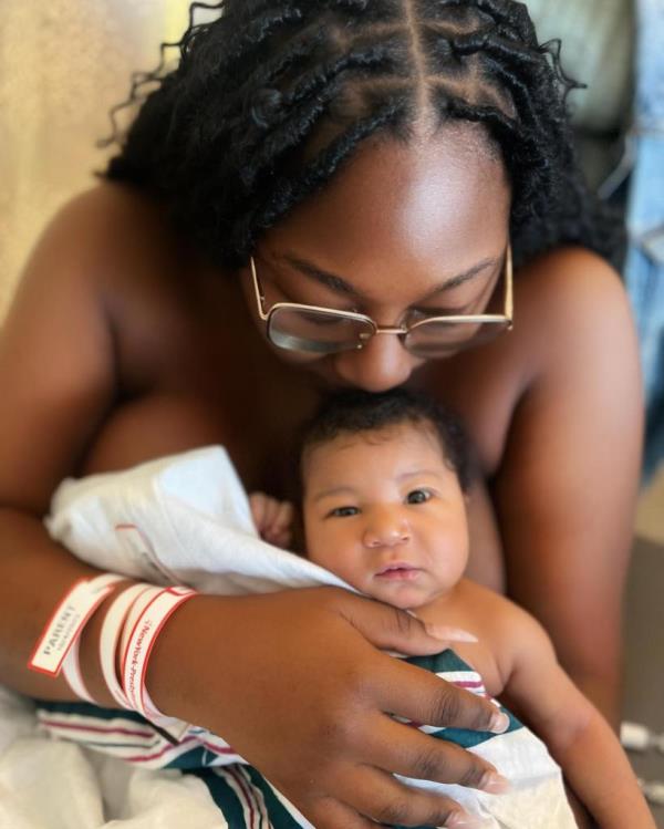 BelRaye Osborne, 32, holding newborn son Temple. 