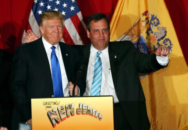 Republican presidential candidate Do<em></em>nald Trump stands with New Jersey Gov. Chris Christie at a campaign event in Lawrenceville, N.J. Four years ago.