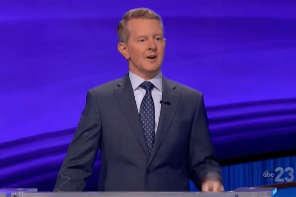 Host Ken Jennings is seen during Mo<em></em>nday night's episode of the quiz show. 