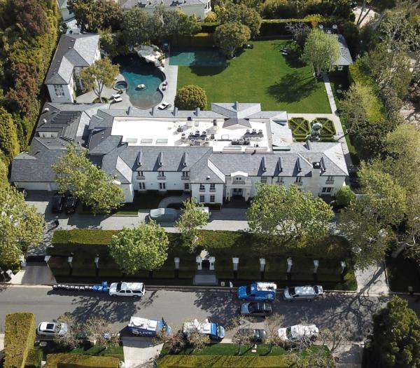 Aerial shot of Sean Combs' mansion and estate grounds