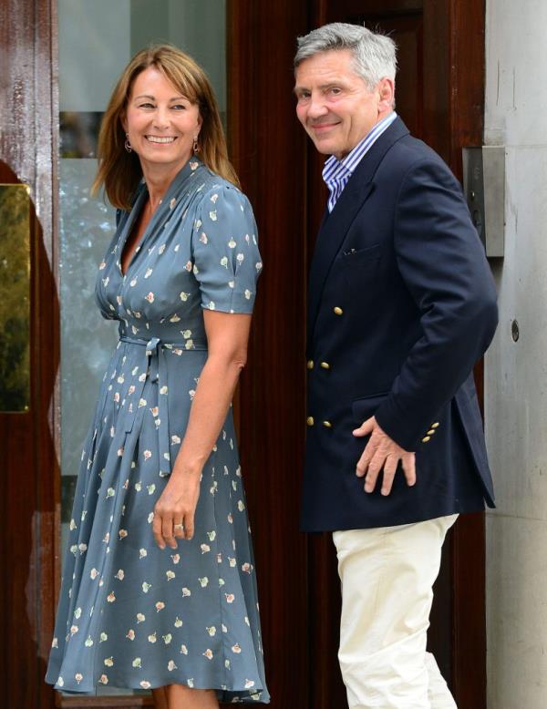 Carole and Michael Middleton standing together during a visit to the Lindo Wing