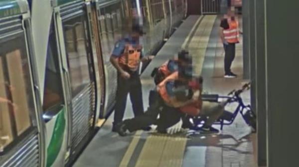 Images of an arrest at a Perth train station in February 2023, in which the Corruption and Crime Commission found a transit officer used excessive and unnecessary force. Picture: WA Corruption and Crime Commission