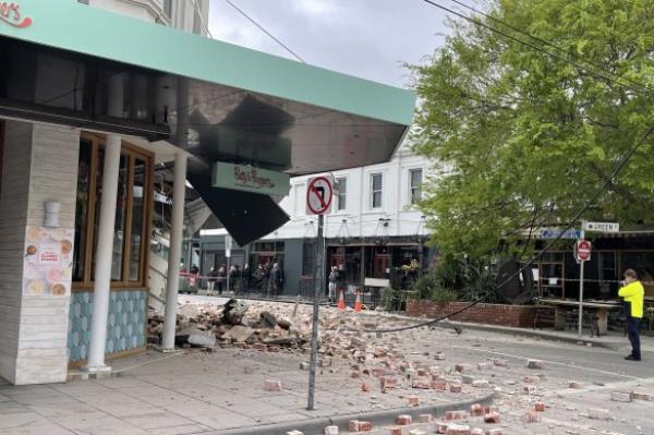 Betty’s Burgers in Chapel Street, Prahran, partly collapsed after an earthquake in Melbourne on September, 22, 2021.