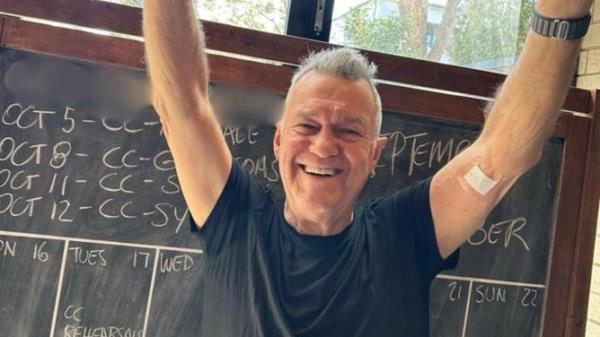 Jimmy Barnes has been cleared of a restrictive medical tube inserted in his arm, allowing the Cold Chisel fro<em></em>ntman to box on with rehearsals. Picture: Instagram