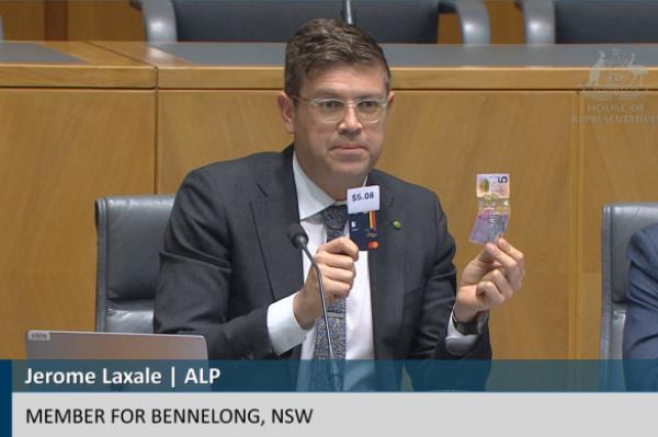 Labor MP Jerome Laxale brought props to the House standing committee on economics. 