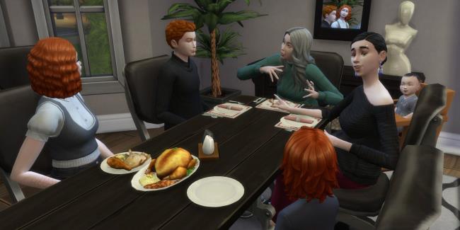 sims havin<em></em>g a family meal the sims 4 big happy family