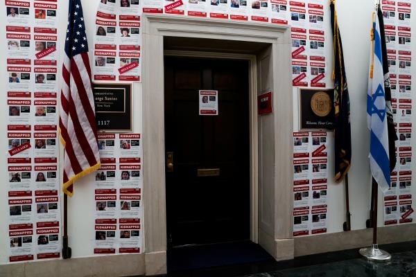 The office door of U.S. Rep. George Santos (R-NY) on Capitol Hill in Washington