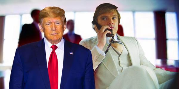 An image of Do<em></em>nald Trump beside Sebastian Stan's Trump in The Apprentice 2024